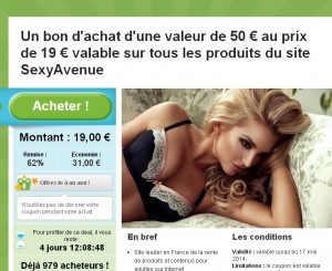 Bon plan sexy : 19 euros le bon d’achat de 50 à utiliser sur le site sexy avenue