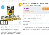 bon plan : 5 Piles Duracell CR2032 pas chères  pour 5.24 euros port inclus