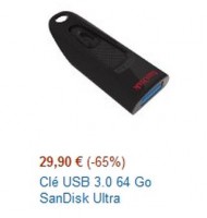 BON PLAN Moins de 30 euros la Clé USB 3.0 Sandisk Ultra 64Go (livraison gratuite)