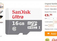 Carte mémoire micro sd 16go sandisk à 5.31 euros port inclus