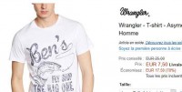 Soldes: Tee shirt wrangler pour hommes à 7.5 euros