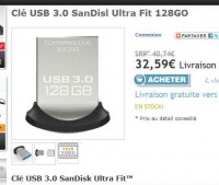 Clé usb3 128go sandisk à 32.5 euros