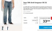 Jeans levi’s hommes à 33 euros voire moins