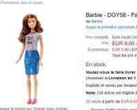 Poupée barbie fashionista jupe en jeans à 8€ (premium amazon)
