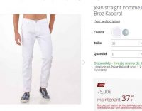 Jeans hommes blanc kaporal à 37.5€ port inclus