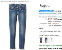 Jeans pepe jeans filles entre 23 et 27€ ( du 4 au 16 ans)