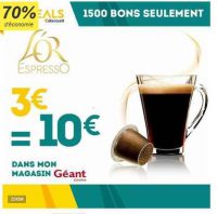 Bon plan capsules nespresso chez geant : 3€ le bon d’achat de 10