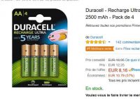 6€ les 4 piles rechargeables duracell AA 2400mah