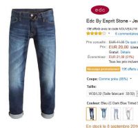 Jeans hommes edc by esprit à 20€