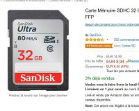 Carte mémoire SD sandisk 32go à 9€