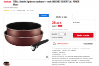 Auchan : Téfal Set 3 pièces sauteuse + wok + poignée Ingénio 24cm à 29,40 €