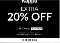 Vente flash vetement KAPPA sur sportdirect et 20% de remise en plus jusqu’au 15/05 6h