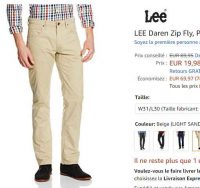 Pantalon Lee Daren Zip Fly beige pour hommes à moins de 20€