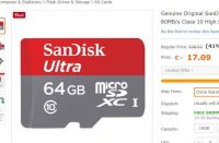 Bon plan carte mémoire Sandisk 64go à 17€ port inclus