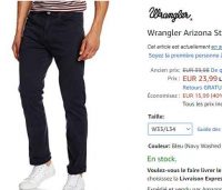 Jeans Wrangler arizona hommes à 24€ ( du w32 au w38)