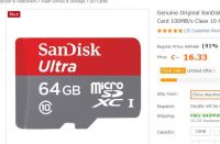 16€ la carte mémoire micro sd sandisk 64go