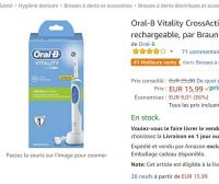 Brosse à dent Oral-B Vitality CrossAction à 15.99€ ( premium amazon)
