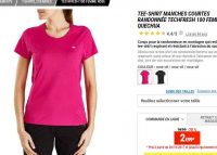 70% de réduction sur le tee shirt de randonnées decathlon techfresh femmes ( 2.99€)