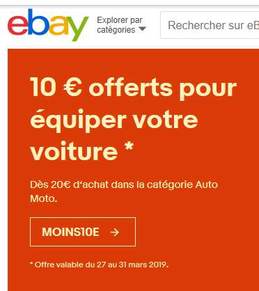 Ebay : 10 € de réduction pour 20 d&rsquo;achats sur la rubrique Auto