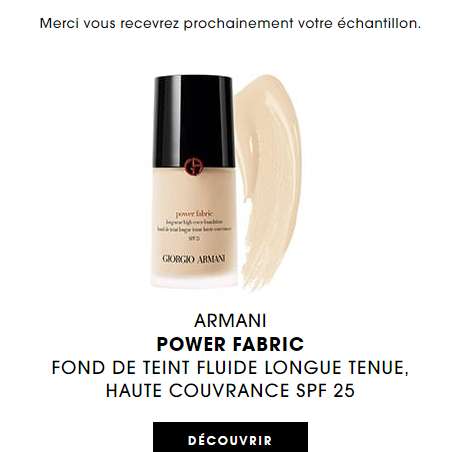 Gratuit : Echantillon fond de teint Armani Power Fabric