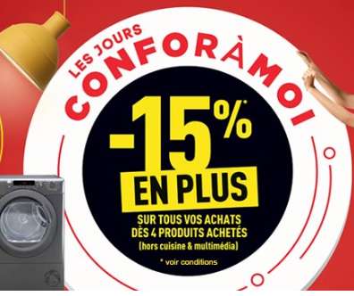 Conforama : 15% de réduction pour 4 articles achetés + livraison gratuite