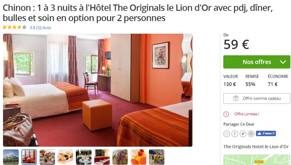 Chinon : Pas cher hotel  The Originals le Lion d&rsquo;Or à partir de 55€ en petit dej