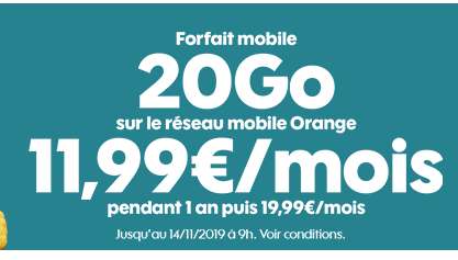11,99€ par mois le Forfait Mobile SOSH ILLIMITE 20Go