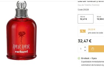 29.9€ l&rsquo;eau de toilette Cacharel AMOR AMOR 100ml