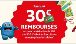 Auchan : 10€ offerts par tranche de 30€ sur la papeterie , fourniture scolaire