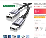 Imbattable : 0.01€ le cable Usb Type C
